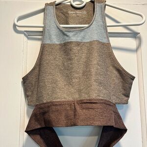 Outdoor Voices Two-Tone Cropped Tank Top - Taupe & Light Blue Trim